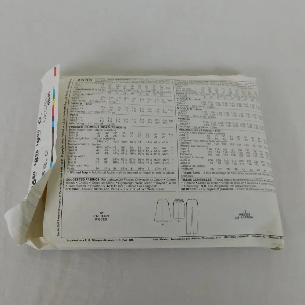 McCalls 4535 Sewing Pattern Women Skirts Pants CUT to Size 14 Pre-Owned Vintage - Picture 2 of 3